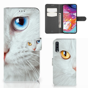 Samsung Galaxy A70 Telefoonhoesje met Pasjes Witte Kat