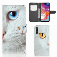 Samsung Galaxy A70 Telefoonhoesje met Pasjes Witte Kat - thumbnail