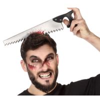 Halloween/horror verkleed hoofdband - dikke pech - zaag in je hoofd - kunststof - thumbnail