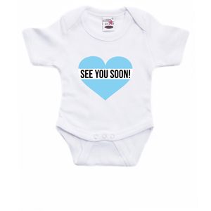 See you soon blauw hart gender reveal baby rompertje wit jongens