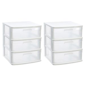 2x stuks ladeblok/bureau organizer met 3x lades wit/transparant L40 x B39 x H39.5 cm