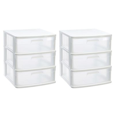 2x stuks ladeblok/bureau organizer met 3x lades wit/transparant L40 x B39 x H39.5 cm