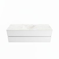 MONDIAZ VICA-DLUX 150cm badmeubel onderkast Talc 2 lades. Inbouw wastafel CLOUD midden 1 kraangat, kleur Ostra.