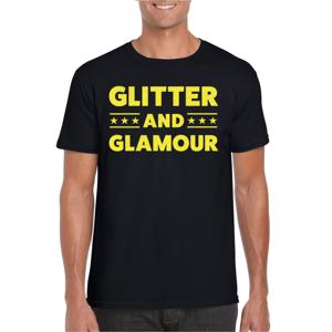 Verkleed T-shirt voor heren - glitter and glamour - zwart - geel glitter - carnaval/themafeest