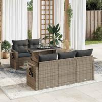 6-delige Loungeset met kussens poly rattan grijs