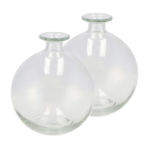 Bloemenvaas rond model - 2x - helder gekleurd glas - transparant - D13 x H15 cm