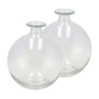 Bloemenvaas rond model - 2x - helder gekleurd glas - transparant - D13 x H15 cm