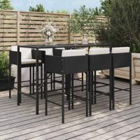 7-delige Tuinbarset met kussens poly rattan zwart