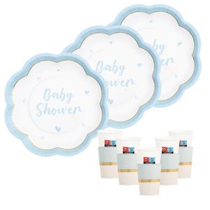 Feestbordjes/servies set - 16-delig - baby shower - blauw - gender reveal - rond - papier/karton