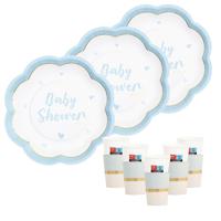 Feestbordjes/servies set - 16-delig - baby shower - blauw - gender reveal - rond - papier/karton - thumbnail