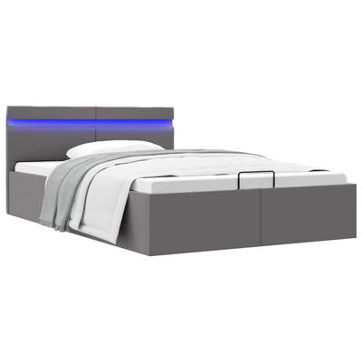 Bedframe met opslag hydraulisch LED kunstleer grijs 140x200 cm