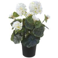 Louis maes Kunstplant - Geranium - wit - in zwarte pot - 35 cm   -