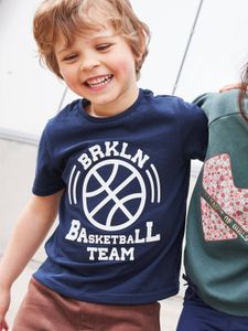 Sportief jongensshirt met motief in reliëf nachtblauw