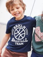 Sportief jongensshirt met motief in reliëf nachtblauw