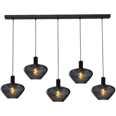 Masterlight 5-lichts hanglamp - zwart -Porto met Blossom clear glazen - 2711-05-05-130-5-8