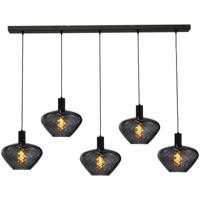 Masterlight 5-lichts hanglamp - zwart -Porto met Blossom clear glazen - 2711-05-05-130-5-8