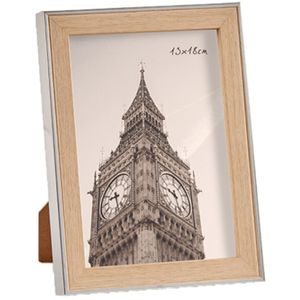 Kunststof fotolijst zilver met hout geschikt voor een foto van 13 x 18 cm   -