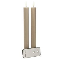 Led kaarsen/dinerkaarsen - 2x st - taupe - ribbel - 23 cm - 3D vlam - afstandsbediening