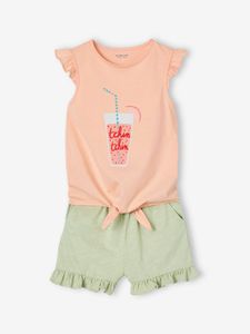 Set met T-shirt met ruches en strikeffect en short blauwgroen