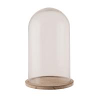 Glazen decoratie stolp op houten plateau - D18 x H28 cm - Home Deco stolpen - Woonaccessoires