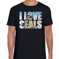 Tekst t-shirt I love seals met dieren foto van een zeehond zwart voor heren - thumbnail