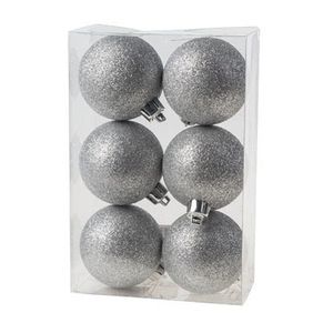 6x Kunststof kerstballen glitter zilver 6 cm kerstboom versiering/decoratie   -