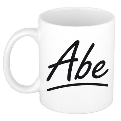 Abe Naam koffiemok - beker - met sierlijke letters - wit - 300 ml - Cadeau - Heren Abe Naam koffiemok - beker - met sierlijke letters - wit - 300 ml - Cadeau - Heren