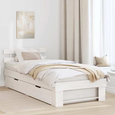 Bedframe met lade met hoofdeinde met opslag Wit 100 x 200 cm Massief grenenhout