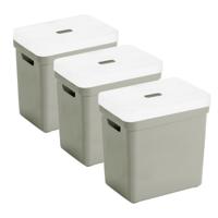 Sunware opbergboxen met deksel - 3x - Sigma Home - kunststof - 25L - lichtgroen - 35 x 25 x 36 cm