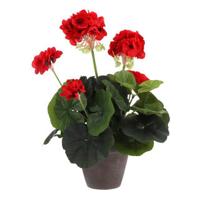 Kunstplant geranium rood in pot grijs