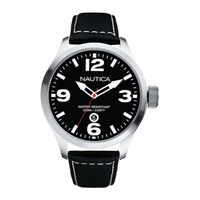 Nautica horlogeband A12561G Leder Zwart 24mm + wit stiksel - thumbnail