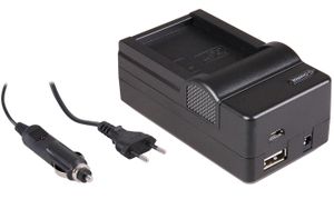 4-in-1 acculader voor Canon LP-E17 accu - compact en licht - laden via stopcontact, auto, USB en Powerbank