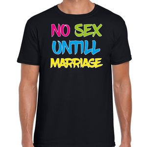 Foute party t-shirt voor heren - no sex untill marriage - zwart - carnaval/themafeest