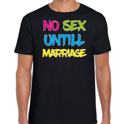 Foute party t-shirt voor heren - no sex untill marriage - zwart - carnaval/themafeest