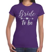 Bride to be Cupido zilver glitter t-shirt paars dames - thumbnail