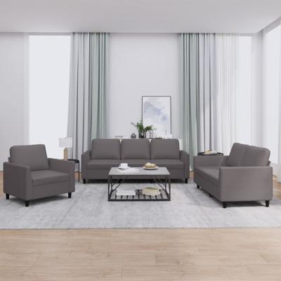 3-delige Loungeset met kussens kunstleer grijs