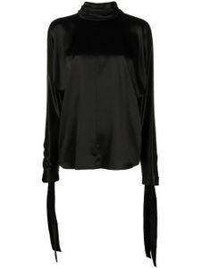 Saint Laurent blouse en soie à col montant - Noir