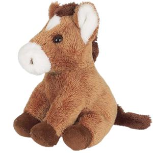 Pluche knuffel dier Paardje - 15 cm - lichtbruin - Paarden knuffels - boerderij dieren