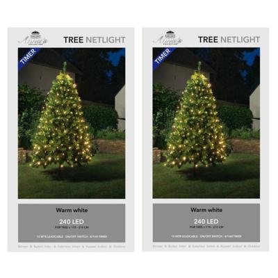 Lichtnetten/netverlichting - 2x stuks - 210 cm - met timer - 240 lampjes - warm wit - kerstverlichti