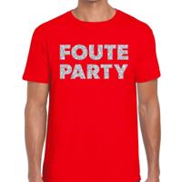 Foute party tekst t-shirt - rood - voor heren - met zilver glitters print - feestkleding