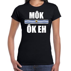 Mok ok eh met vlag Zeeland t-shirts Zeeuws dialect zwart voor dames