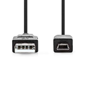 Nedis USB-Kabel | USB 2.0 | USB-A Male | USB Mini-B 5-Pins Male | 480 Mbps | Vernikkeld | 1.00 m | Rond | PVC | Zwart | Label - CCGL60300BK10