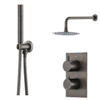 Regendouche set SaniClear Iron | Inbouw | Thermostaatkraan | 2-weg | Rond | Gunmetal