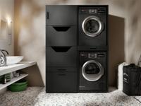 Wasmachinekast WASHING 2 machines boven elkaar met 1 kast voor wasgoed LARGE zwart