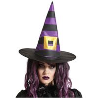 Halloween heksenhoed - Stripes - one size - zwart/paars - meisjes/dames - thumbnail