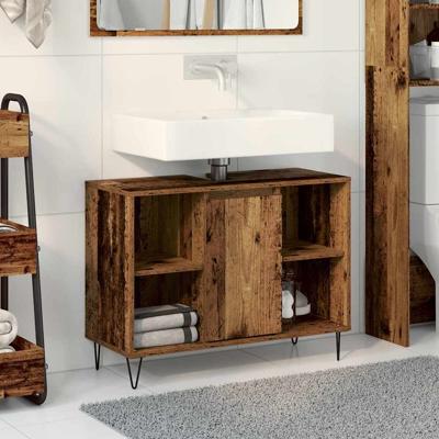 Badkamerkast met plank Oud hout 80 x 33 x 60 cm Bewerkt hout