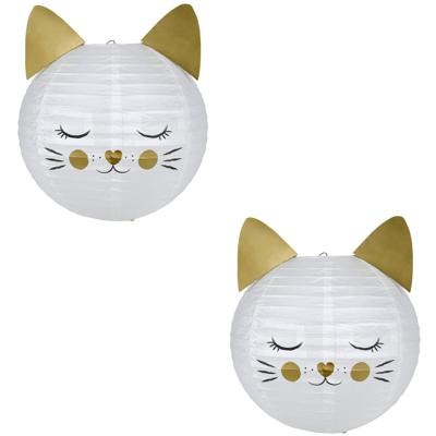 Japanse bol lampion - 2x - Kat/Poes thema - D35 cm - Sint Maarten lampion - Tuinfeest - Versiering