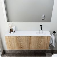 Zaro Polly toiletmeubel 120cm eiken met witte wastafel zonder kraangat rechts - thumbnail