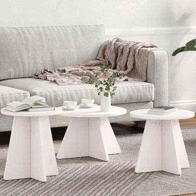 Salontafel 3 pcs Wit 49 x 49 x 30 cm Massief grenenhout