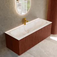 Badmeubel Mondiaz Kurve-Dlux | 120 cm cm | Meubelkleur Ruby | Wastafelkleur Frappe | Solid surface | Wasbak midden spoelbak | 1 kraangat